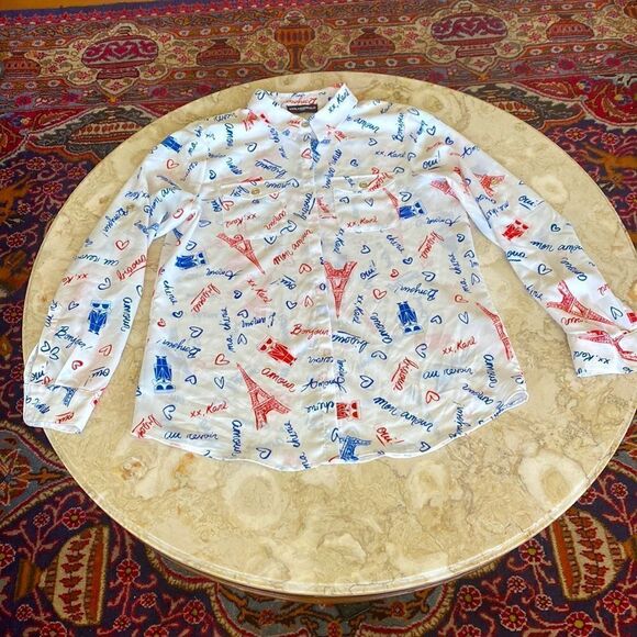 Karl Lagerfeld Paris Amour Red White &Blue Button Down Shirt - Picture 14 of 14